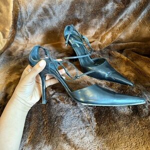 Size 41.5 leather pointed closer toe with detailed ankle strap by Kurt Geiger.